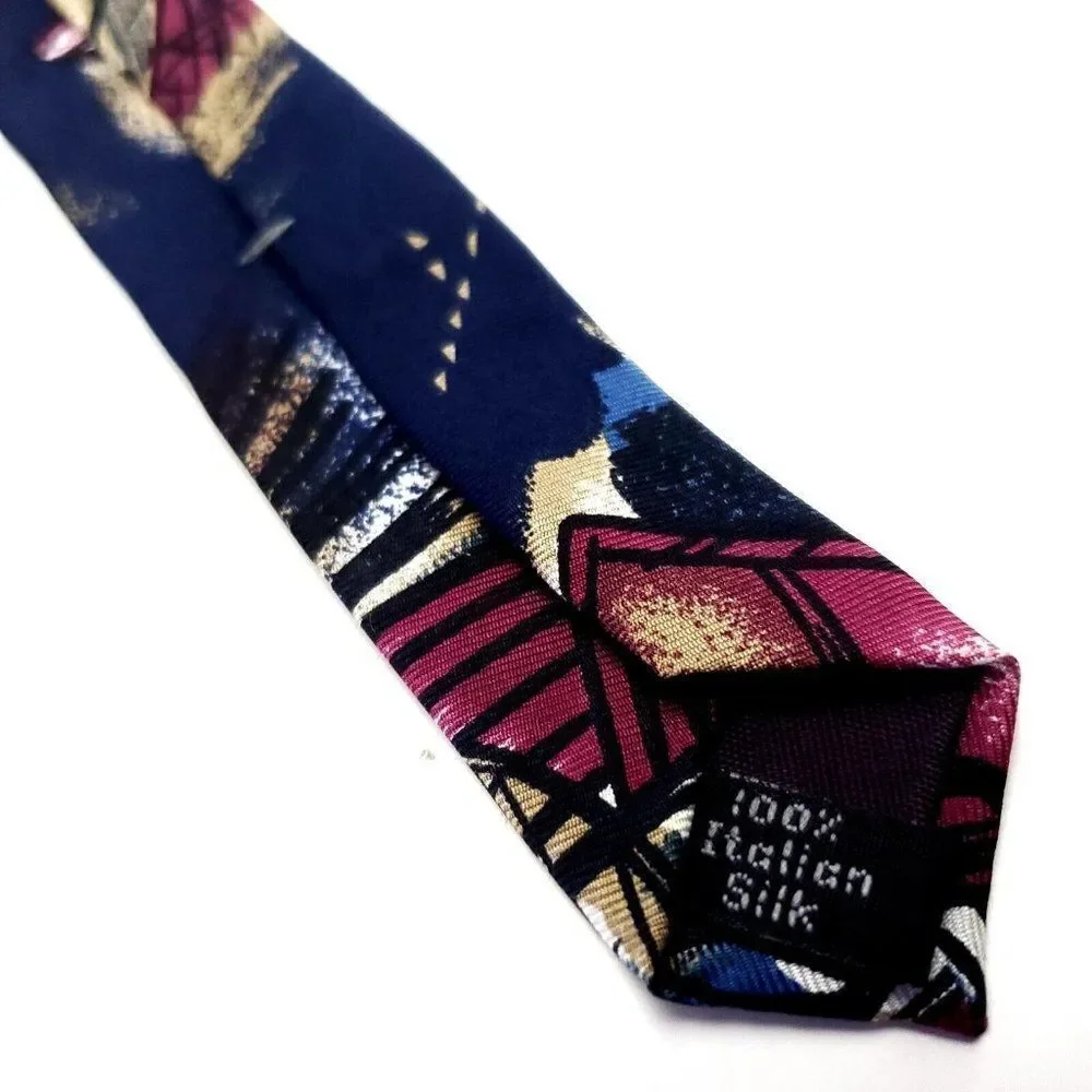 Henry Grethel Multi Colored Silk‎ Tie Woven Short Wide Graphic